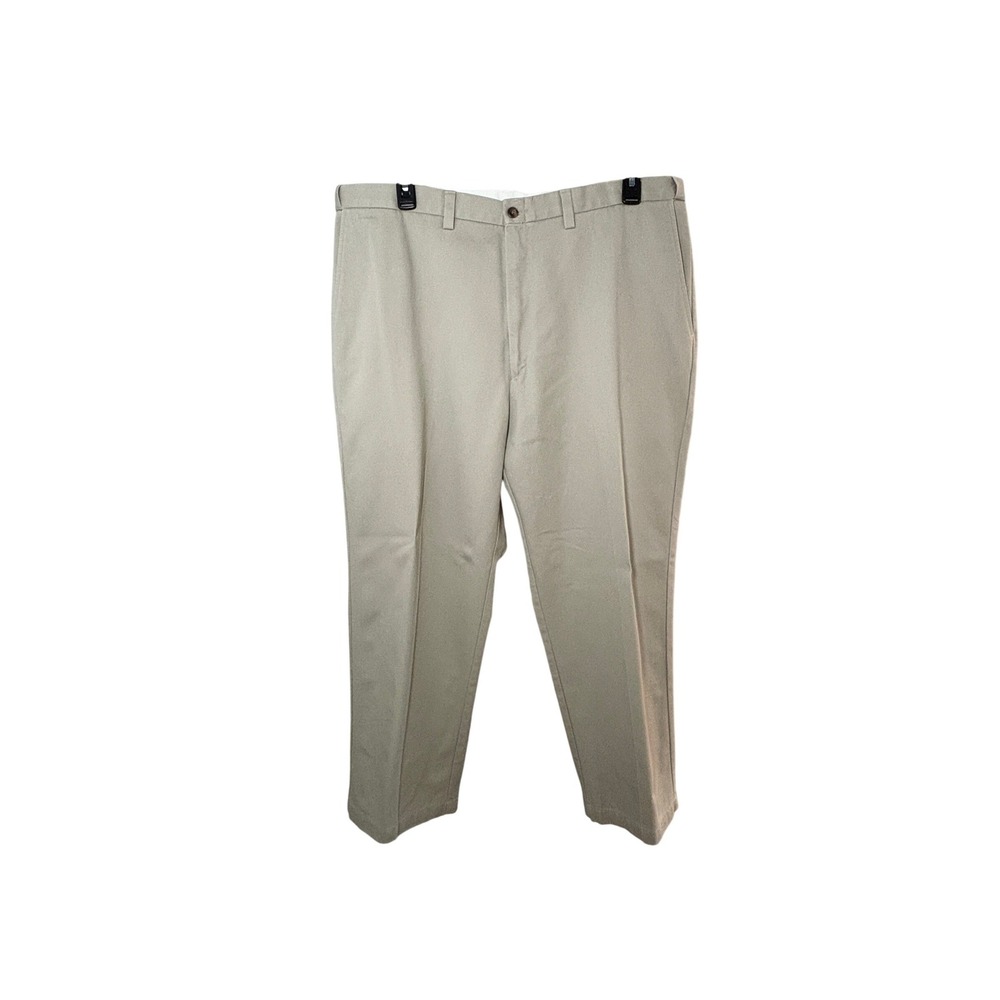 Haggar Mens 42x30 Tan Khaki Chino Pants 100% Cotton Straight Leg Work Trousers